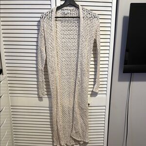 Cream Open Knit Long Cardigan